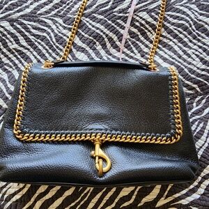 Rebecca Minkoff Black Leather Shoulder Bag with Gold Chain